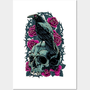 Bird Skull And Thorny Flower Posters and Art